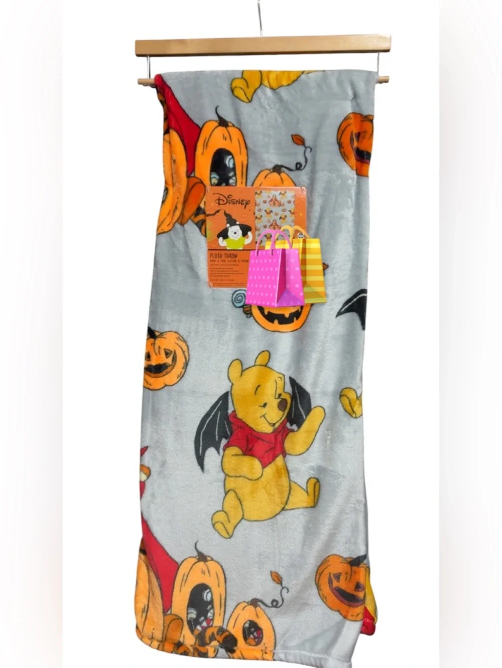 Disney Gray & Orange Halloween Winnie the Pooh Plush Throw